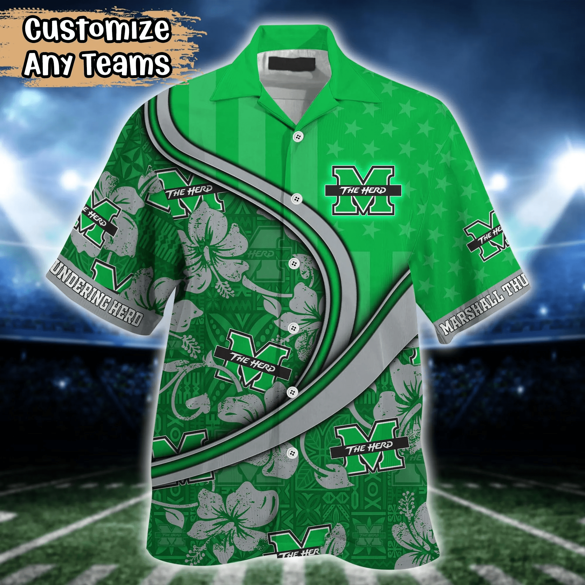Marshall Thundering Herd NCAA Us Flag Hawaiian Shirt Custom Summer Aloha Shirt