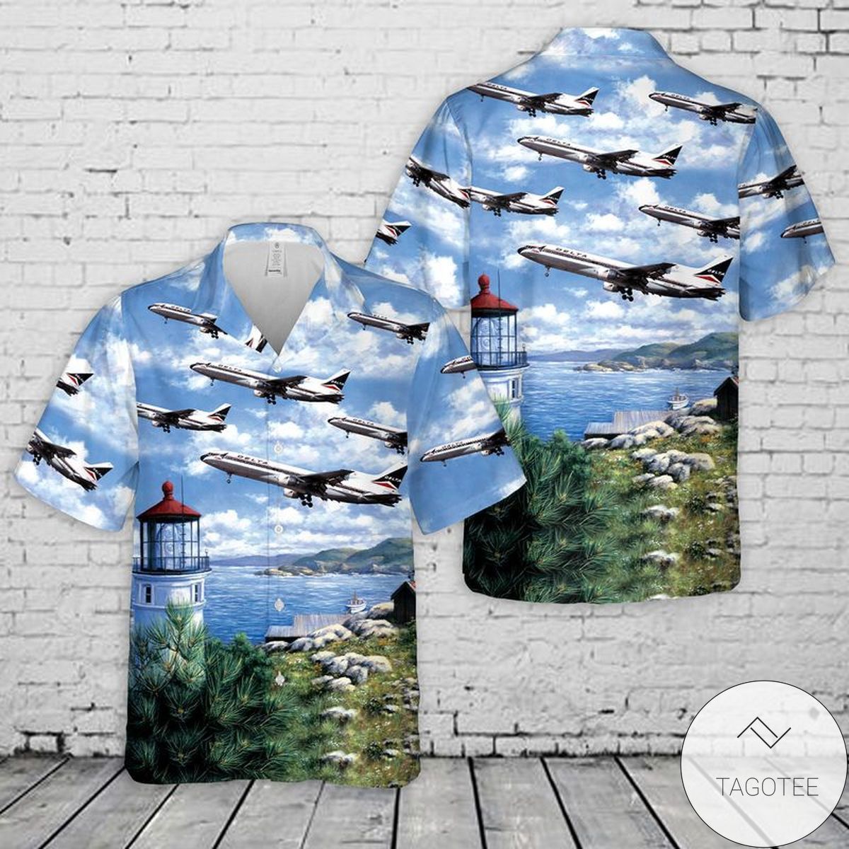 Marvel at Delta Air Lines Lockheed Tristar on Hawaiian Shirt