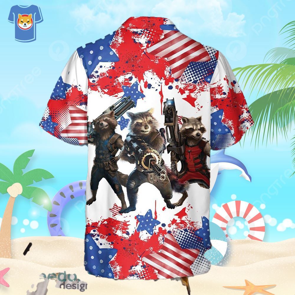 Marvel Rocket And American Flag 3D Hawaiian Shirt Summer Gift For Men And Women