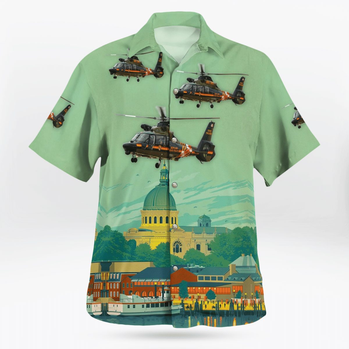 Maryland State Police Aerospatiale Sa-365N-1 Dauphin 2 Hawaiian Shirt Maryland State Police Aerospatiale Sa-365N-1 Dauphin 2 Hawaiian Shirt