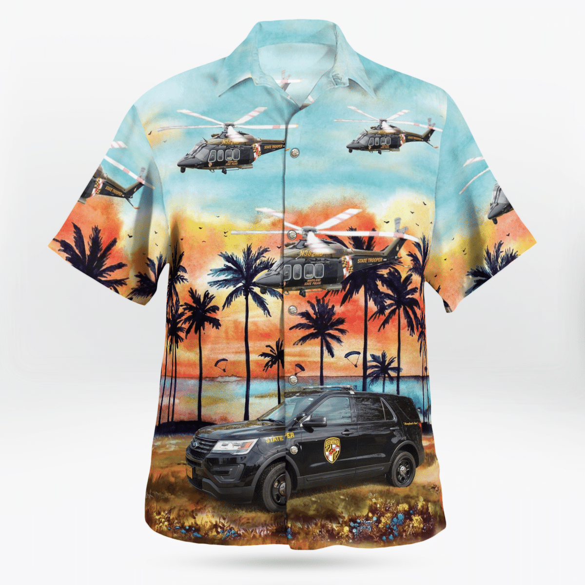 Maryland State Police Ford Utility Interceptor And Agustawestland Helicopter Hawaiian Shirt Maryland State Police Ford Utility Interceptor And Agustawestland Helicopter Hawaiian Shirt