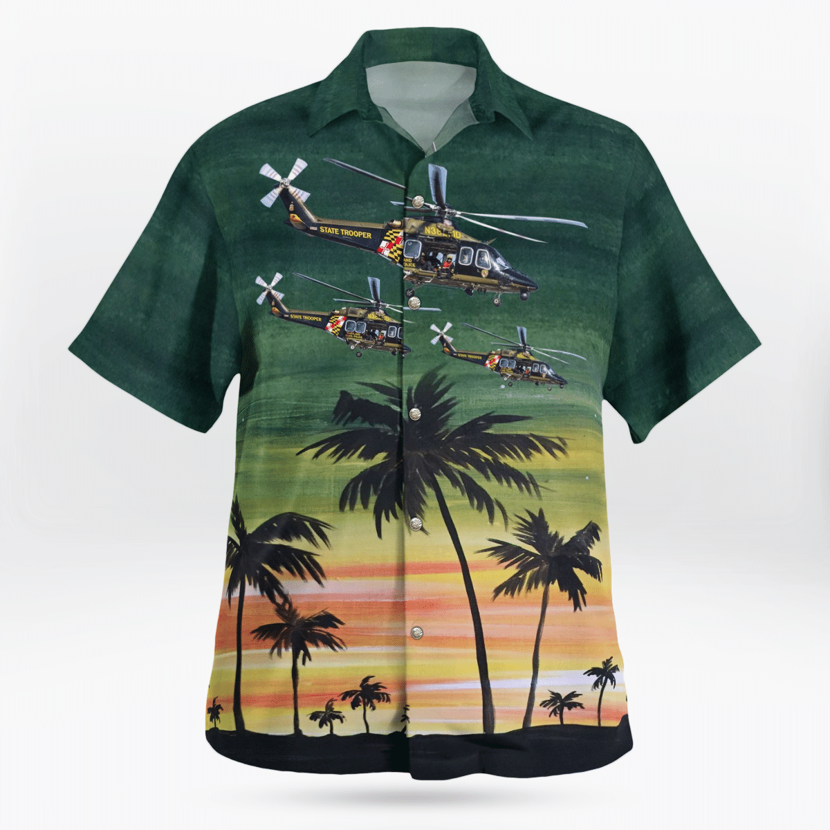Maryland State Police Trooper 3 Helicopter Hawaiian Shirt Maryland State Police Trooper 3 Helicopter Hawaiian Shirt