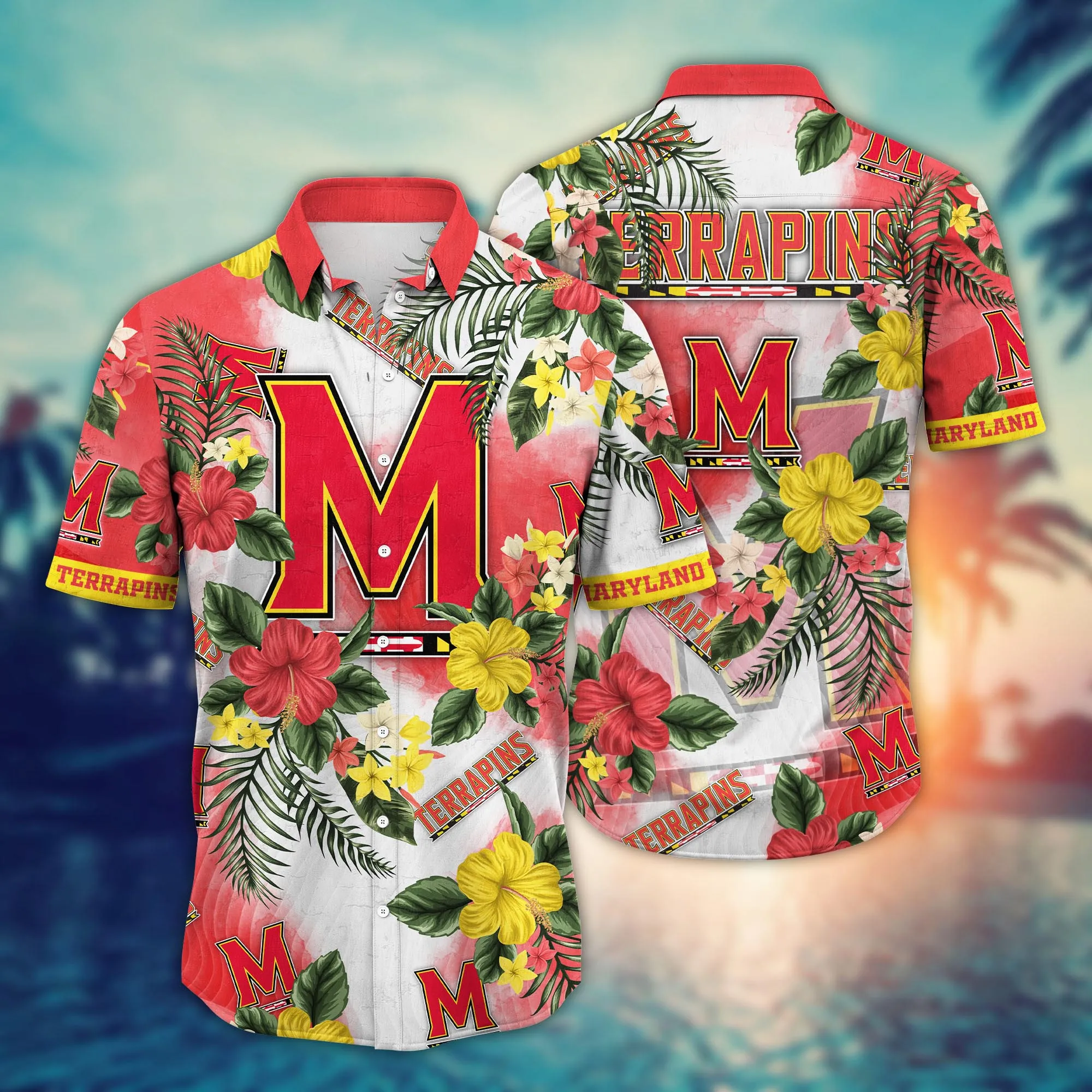 Maryland Terrapins NCAA Hawaiian Shirt Evening Strollstime Aloha Shirt Maryland Terrapins NCAA Hawaiian Shirt Evening Strollstime Aloha Shirt