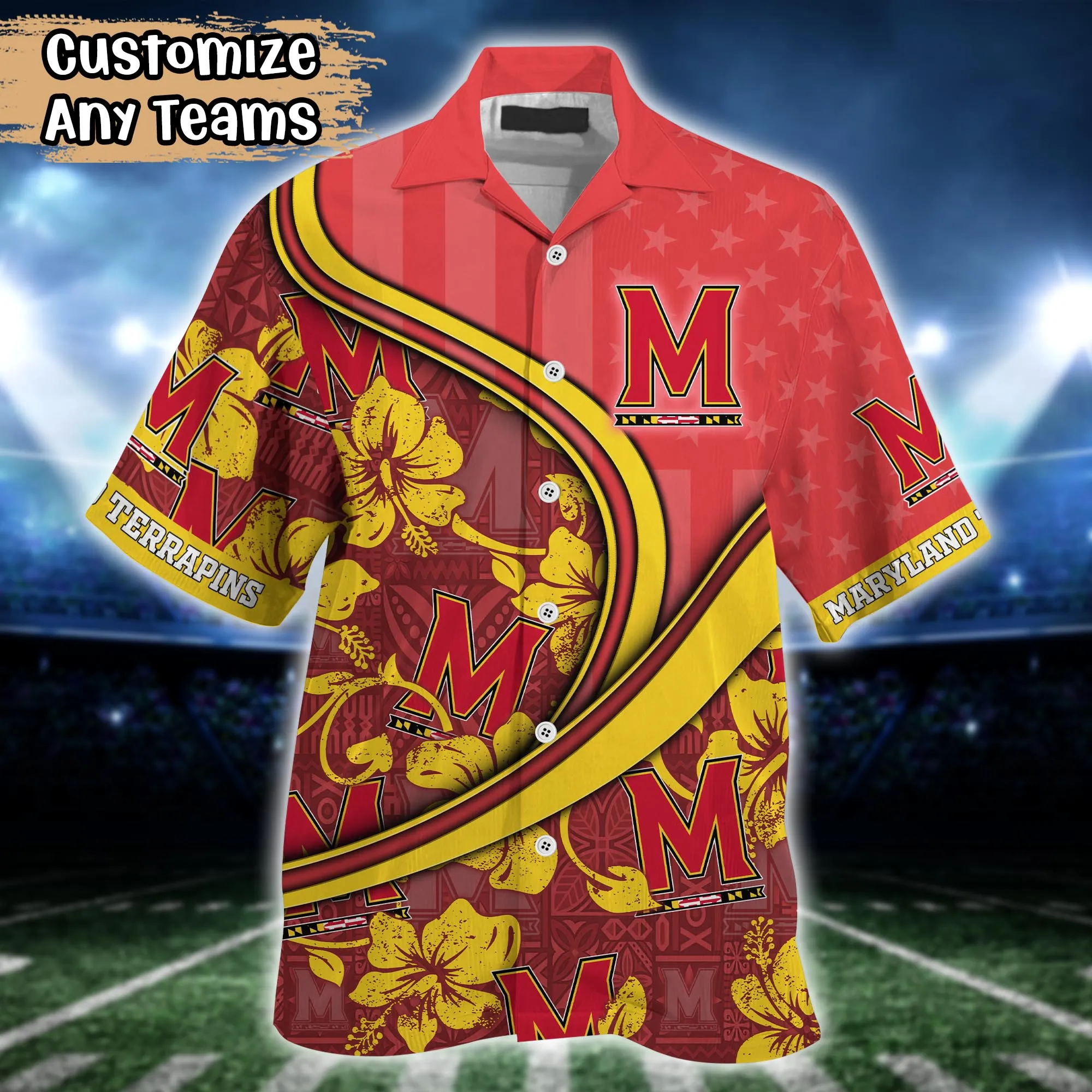 Maryland Terrapins NCAA Us Flag Hawaiian Shirt Custom Summer Aloha Shirt