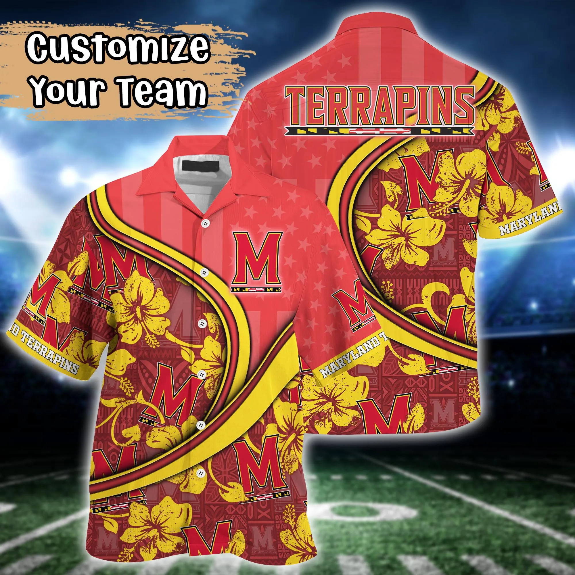 Maryland Terrapins NCAA Us Flag Hawaiian Shirt Custom Summer Aloha Shirt