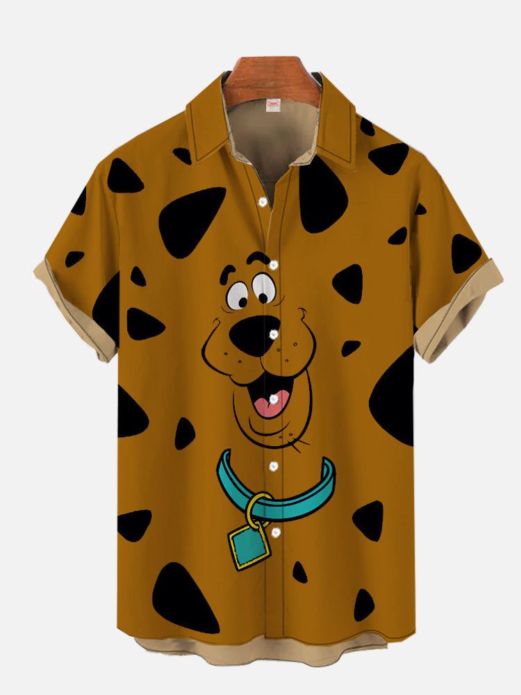 Mascot Funny Cartoon Great Dane Portrait Printing Short Sleeve Aloha Hawaiian Shirt