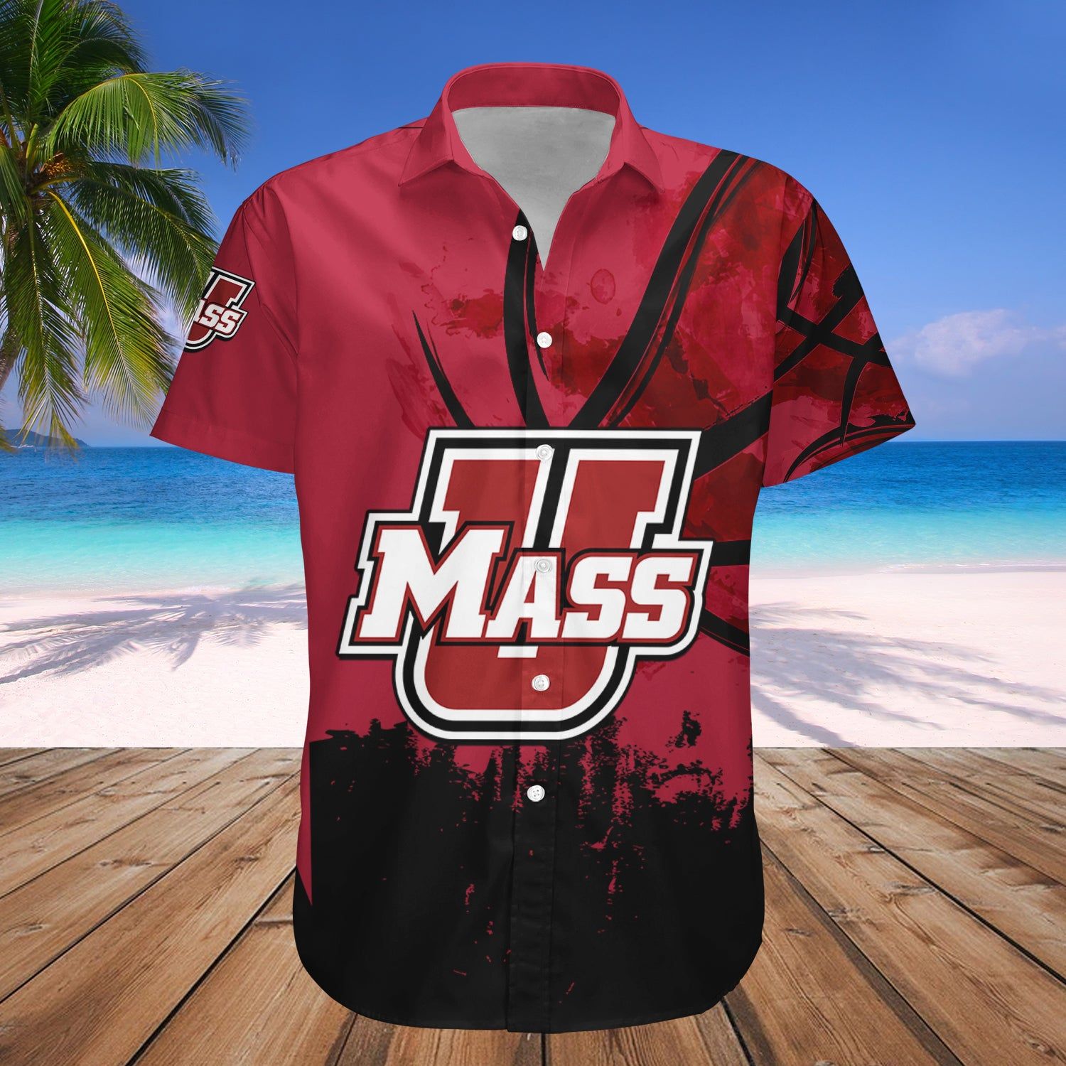 Massachusetts Minutemen Hawaii Shirt Basketball Net Grunge Pattern – NCAA