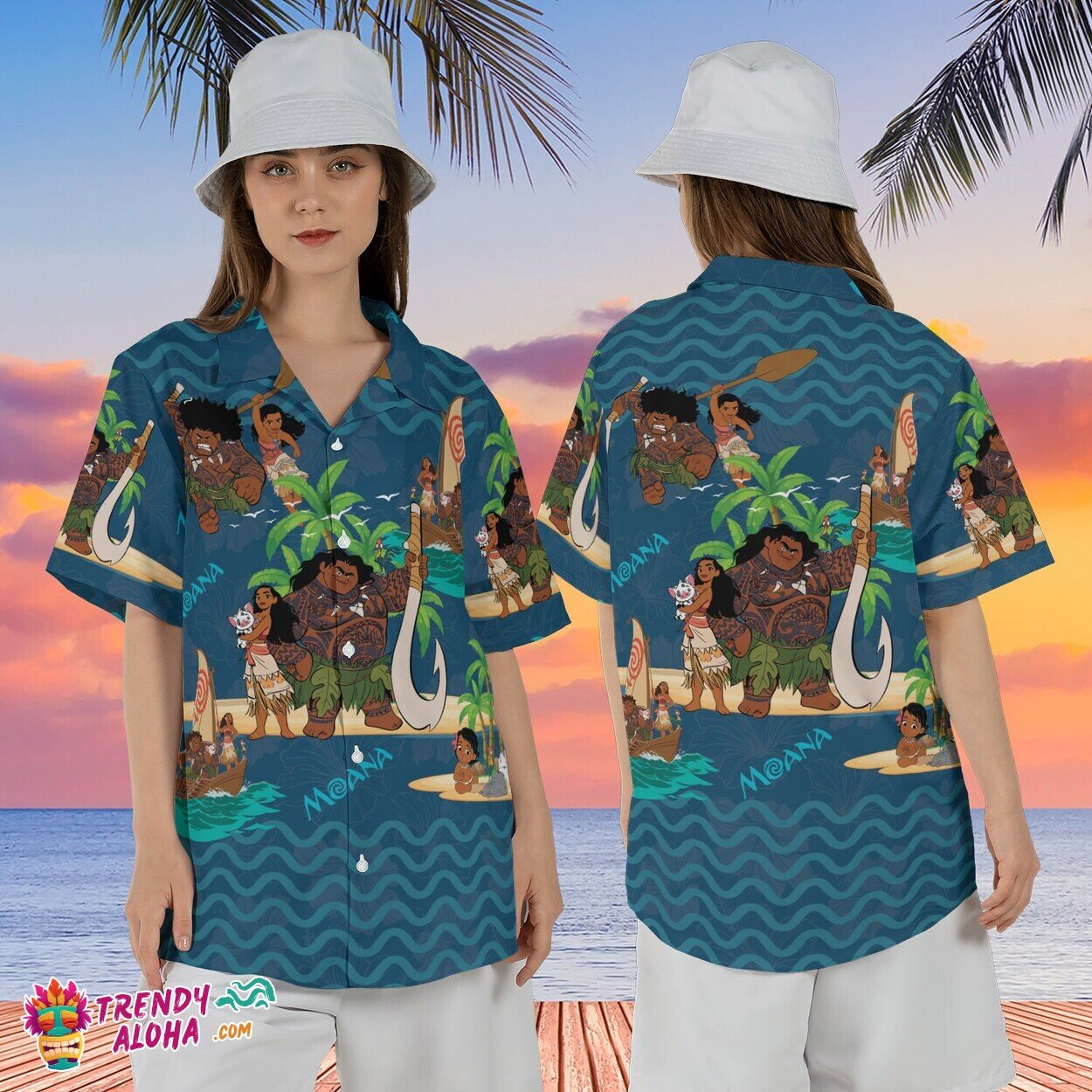 Maui Moana Disney Tropical Beach Vacation Summer Aloha Shirt Top