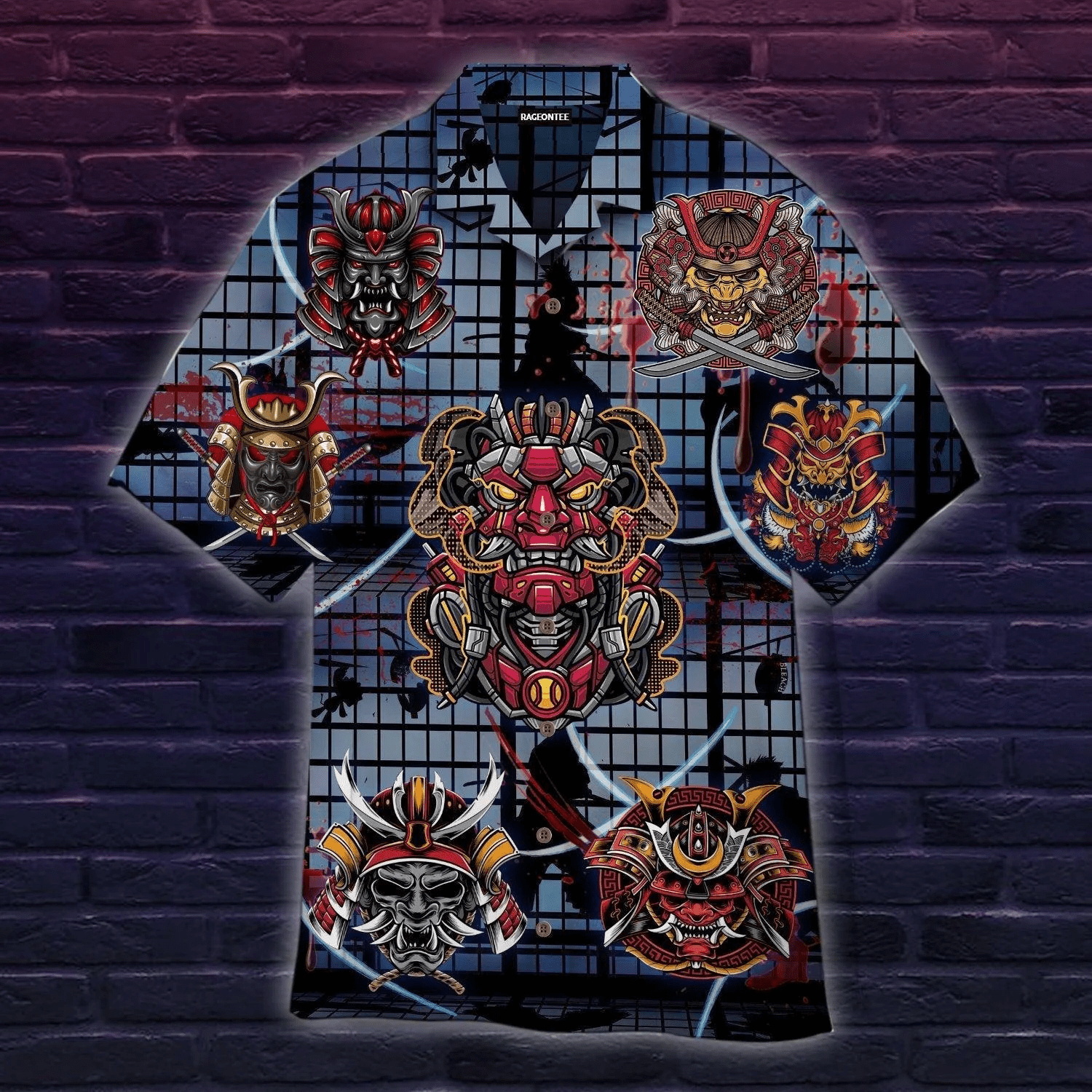 Mecha Red Samurai Helmet Trendy Hawaiian Shirt For