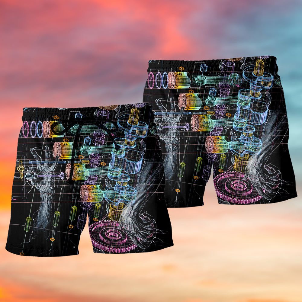 Mechanic Fantastic Neon Style Trendy Aloha Hawaiian Beach Shorts