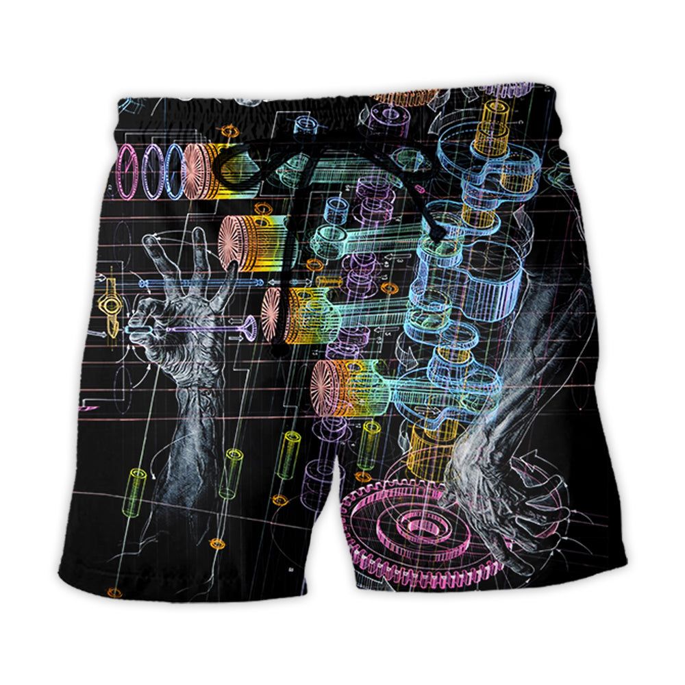 Mechanic Fantastic Neon Style Trendy Aloha Hawaiian Beach Shorts