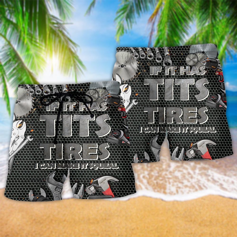 Mechanic If It Has Tits Or Tire I Can Make It Squeal Cool Trendy Aloha Hawaiian Beach Shorts