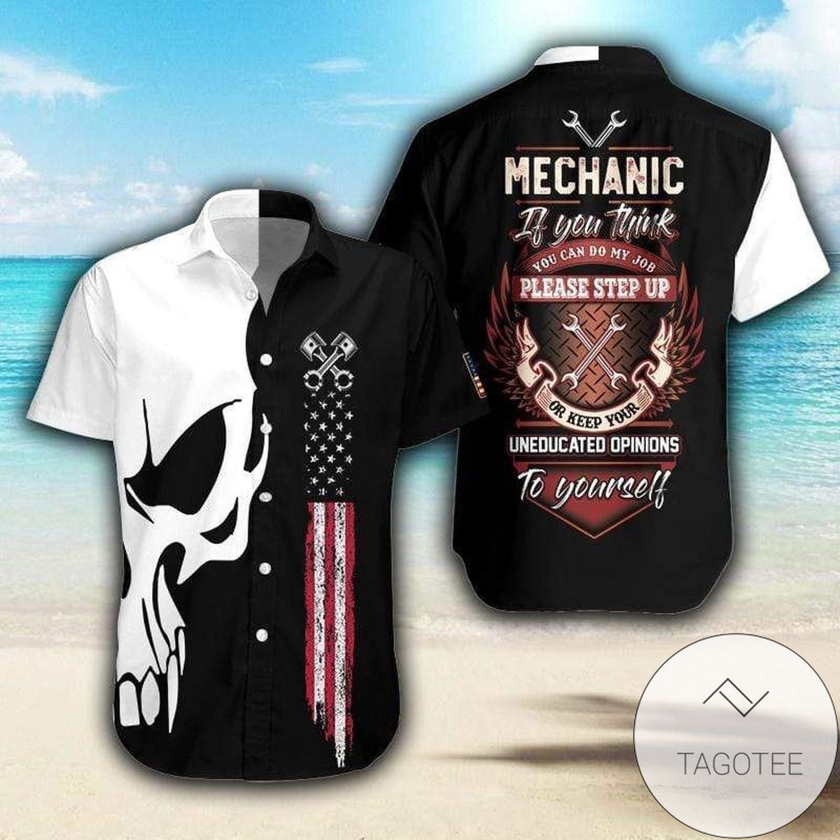 Mechanic If You Think You Can Do Job Skull Black Red White Hawaiian Shirt