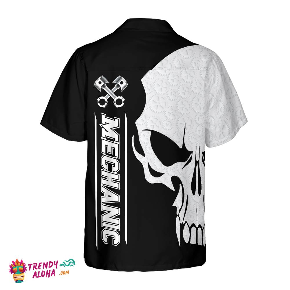 Mechanic Proud Skull Black White Hawaiian Shirt