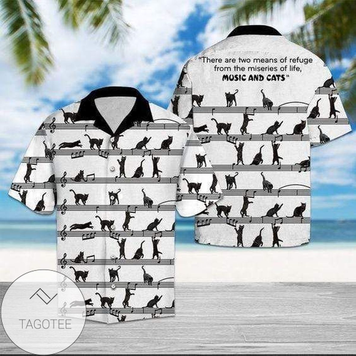 Melodious Fusion of Music and Cats on This Hawaiian Shirt