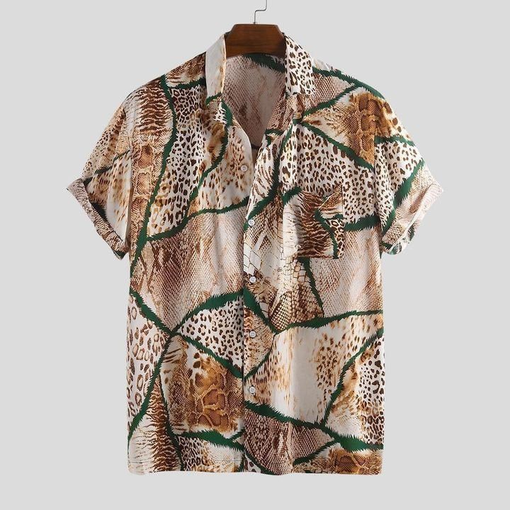 Men Leopard Snake Print Single Pocket Trendy Hawaiian Shirt Summer Gifts