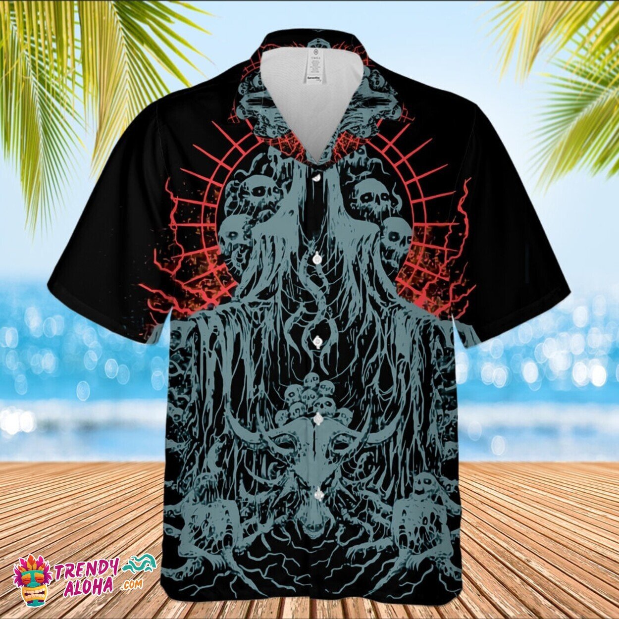 Men Women’s 3D Goat Demon Skull Print Short Sleeve Hawaiian Shirt