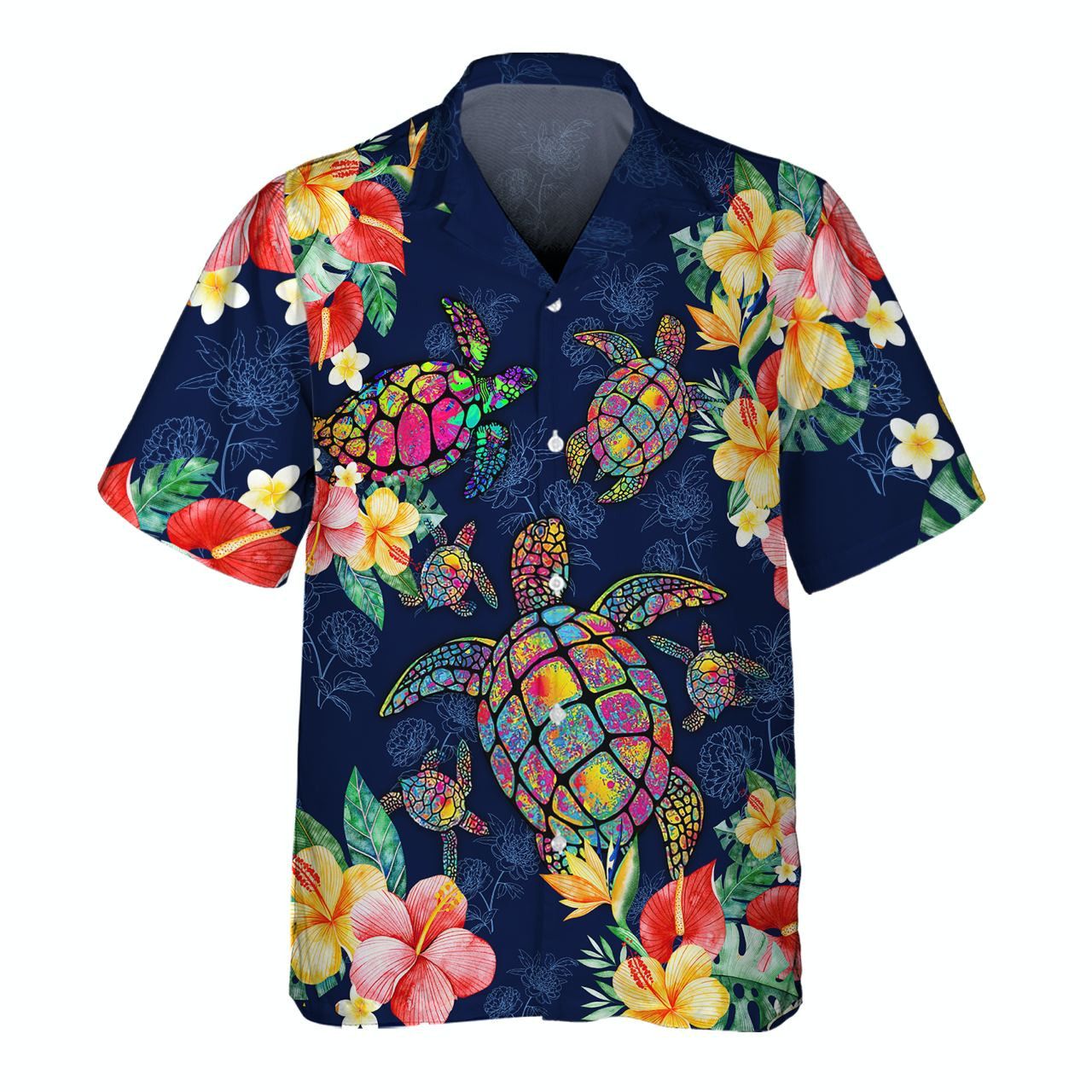Men’s 3D Hawaiian Shirt Showcasing Colorful Turtle