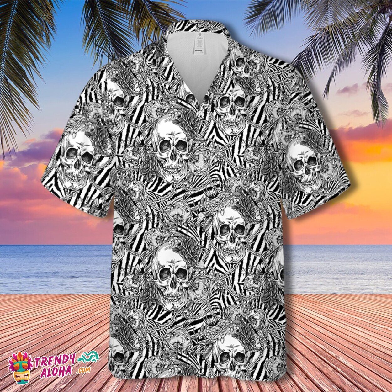 Men’s 3D Skull Print Summer Skeleton Beach Party Aloha Shirt