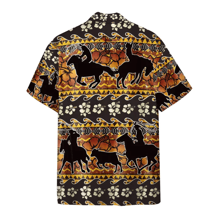 Men’s 3D Team Roping Flower Hawaiian Pattern Custom Hawaii Shirt, Cosplay Trendy Hawaiian Shirt