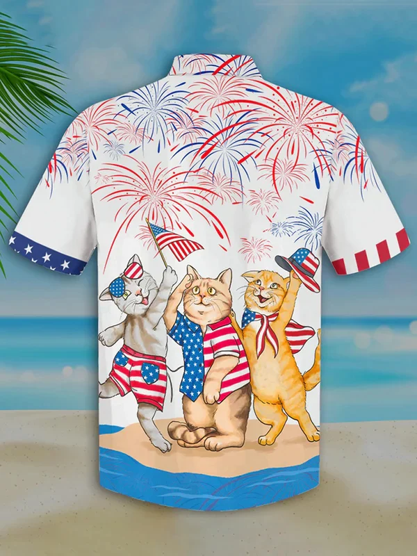 Men’s 4Th Of July Cat Trendy Hawaiian Shirt Independence Day Trendy Hawaiian Shirt, Usa Patriotic Trendy Hawaiian Shirt