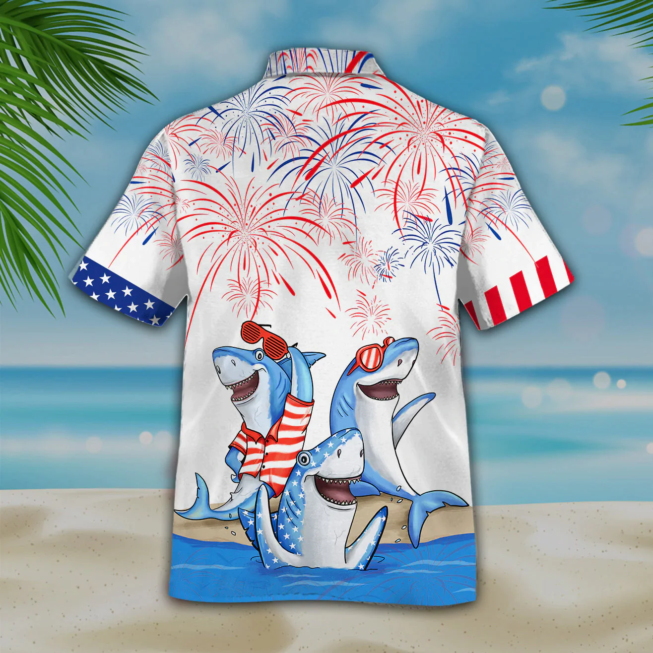 Men’s 4Th Of July Shark Trendy Hawaiian Shirt – Independence Day Trendy Hawaiian Shirt, Usa Patriotic Trendy Hawaiian Shirt