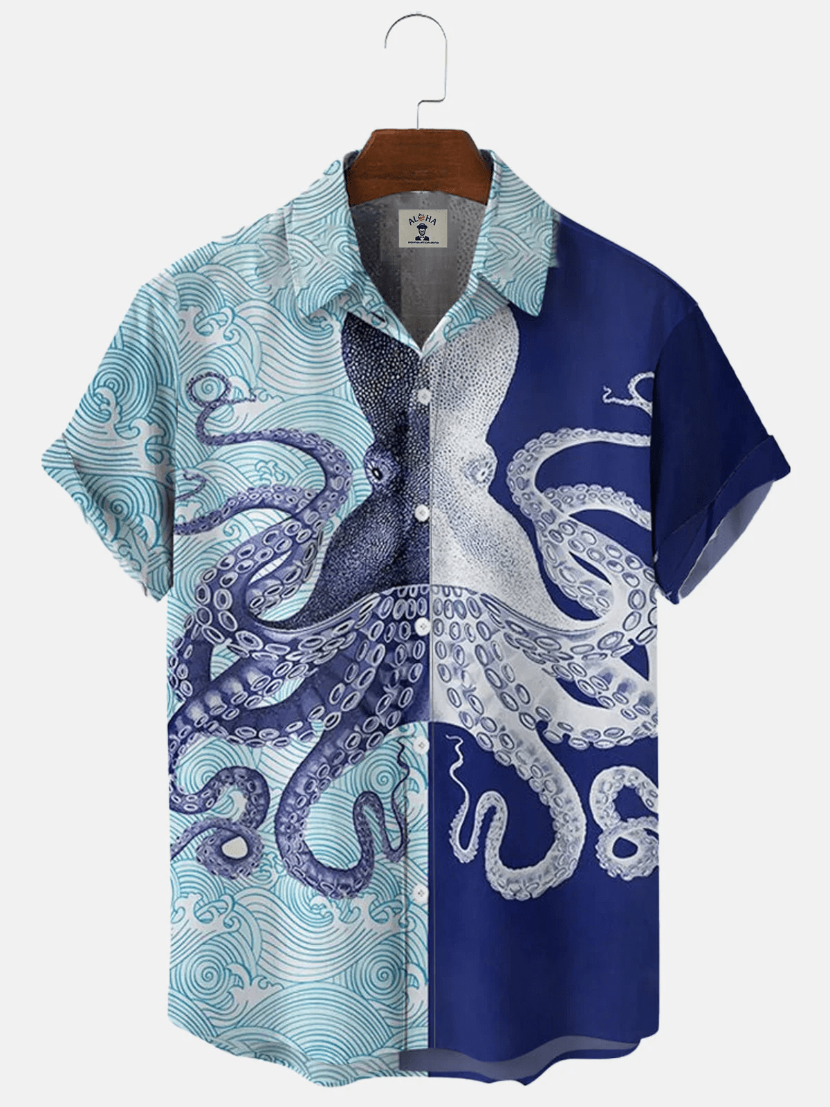 Men’s Beach Octopus Print Short Sleeve Trendy Hawaiian Shirt