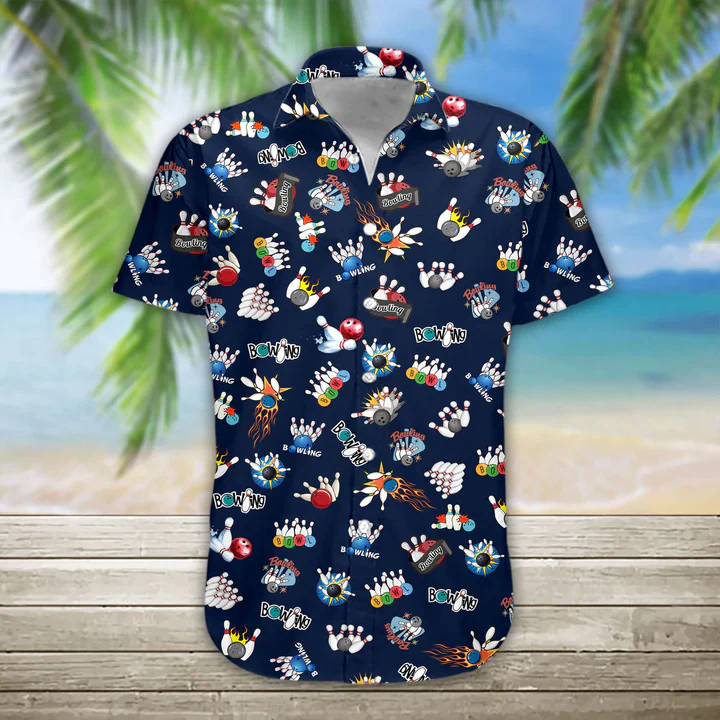 Mens Bowling Hawaiian Shirt Short Sleeve Aloha Shirt