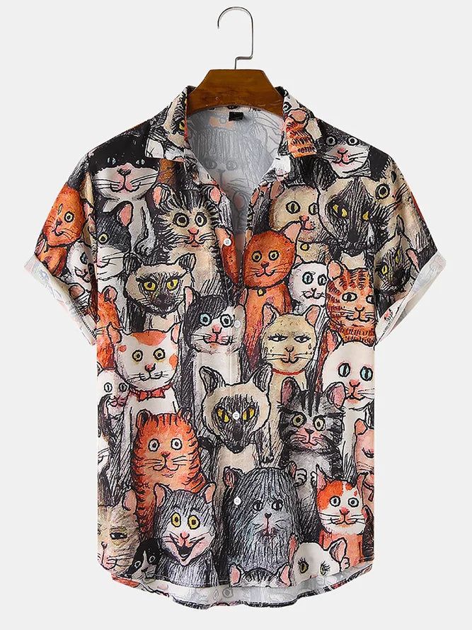 Men’s Cartoon Shirt Collar Casual Hawaiian Shirt