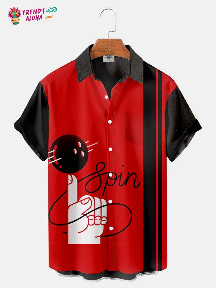 Men’s Classic Bowling Print Trendy Aloha Shirt