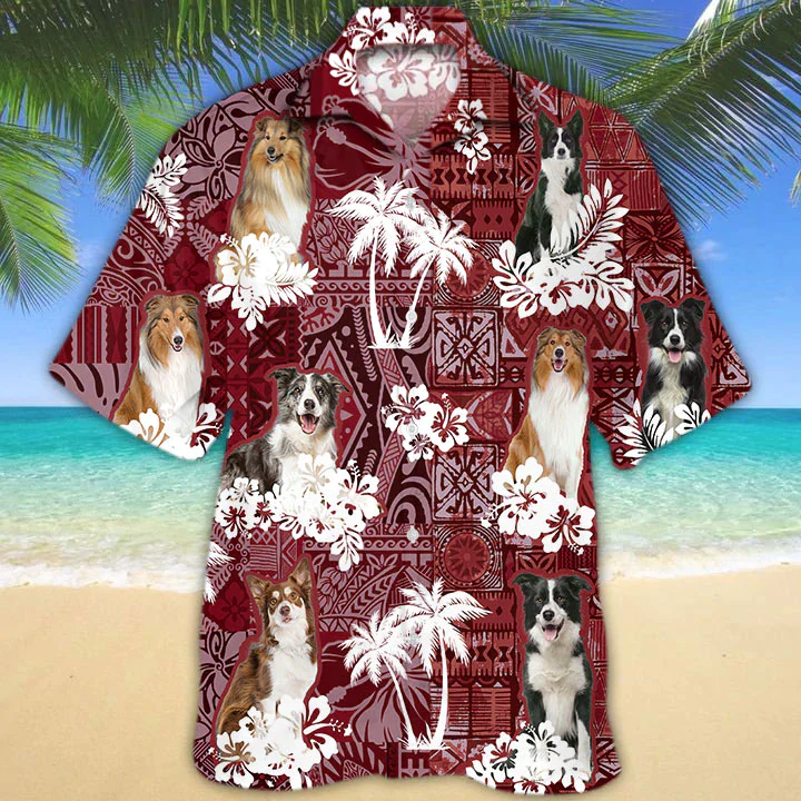 Men’s Collie Red Hawaiian Shirt Perfect Dog Lovers Summer Pick