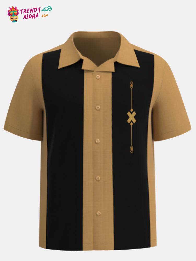 Men’s Colorful Geometric Shapes Printed Bowling Shirt