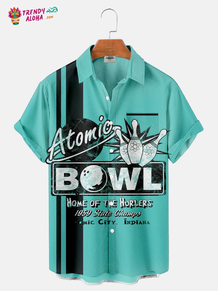 Men’s Cool Bowling Print Trendy Aloha Shirt