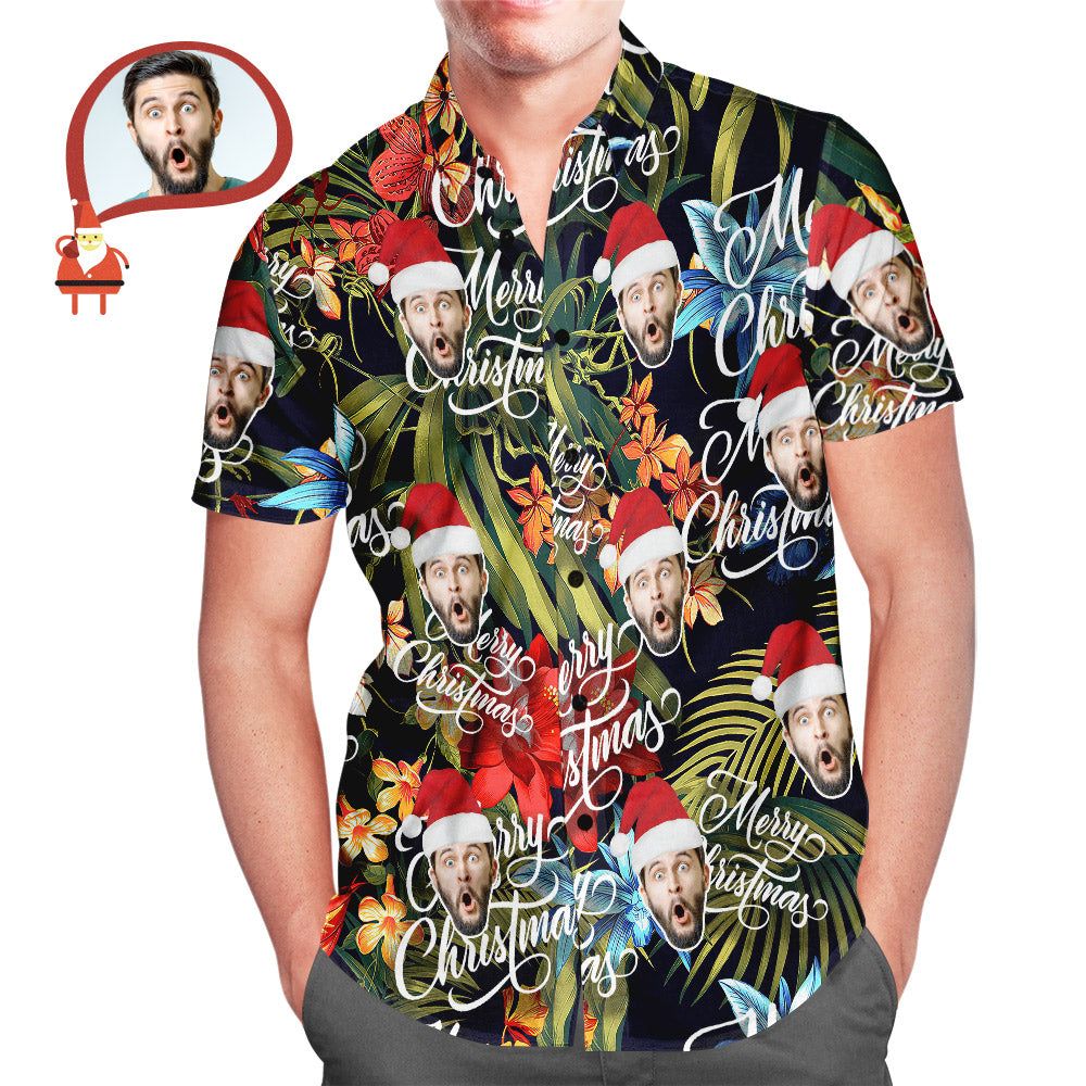 Men’s Custom Face Merry Christmas All Over Print Fun Christmas Hawaiian Shirts Gift For Men