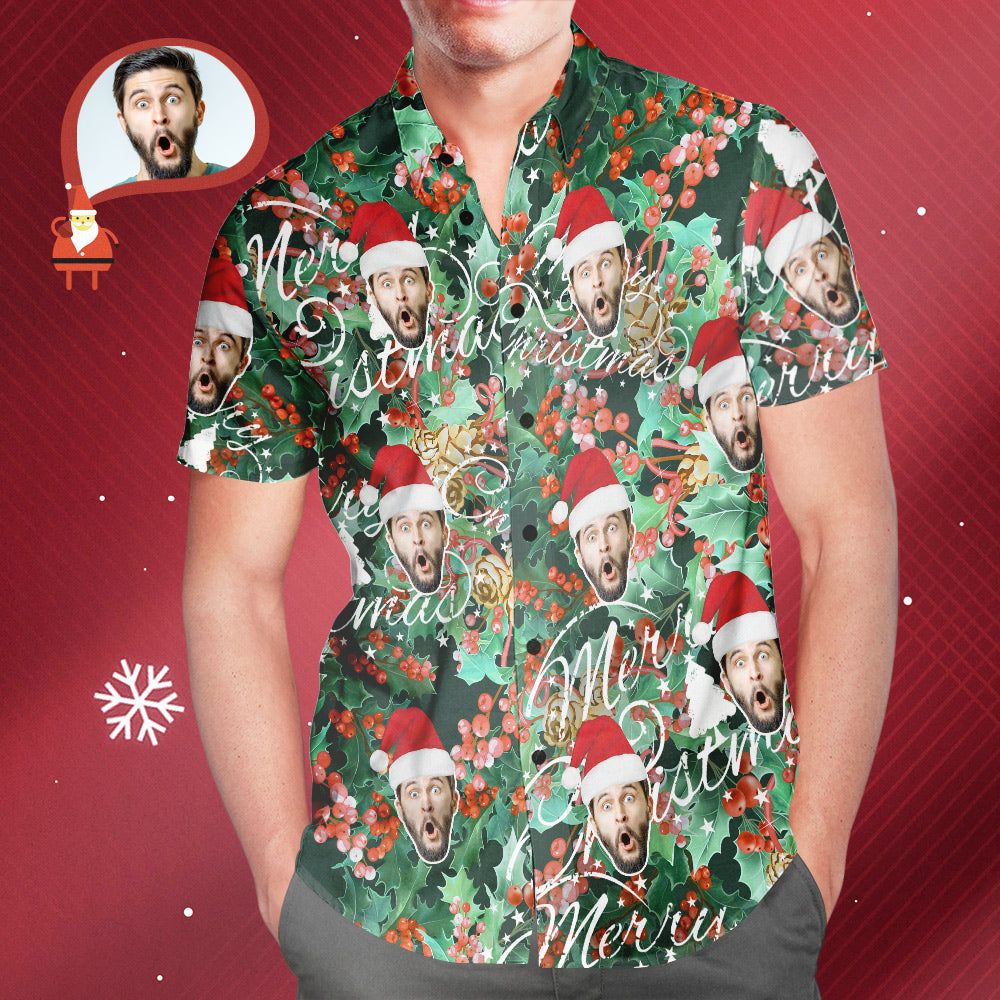 Men’s Custom Face Merry Christmas Hawaiian Shirt Personalized Christmas Gift Men’s Custom Face Merry Christmas Hawaiian Shirt Personalized Christmas Gift