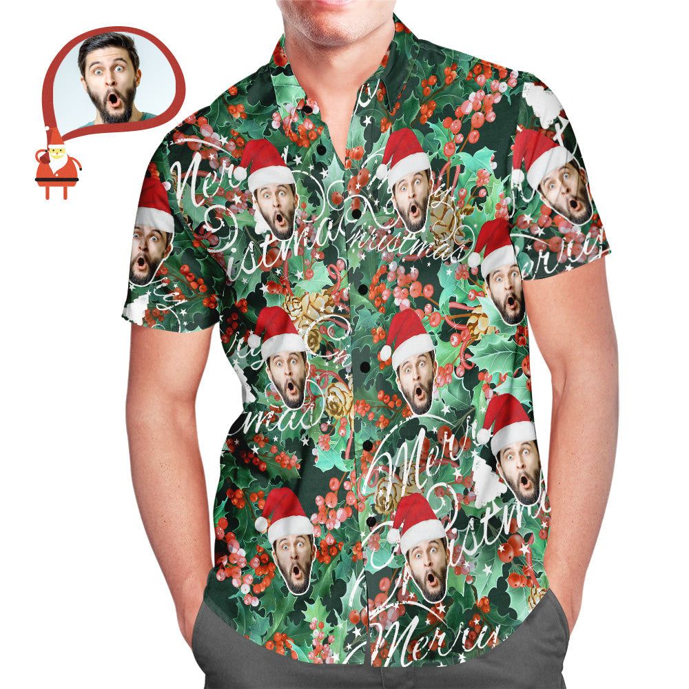 Men’s Custom Face Merry Christmas Hawaiian Shirt Personalized Christmas Gift
