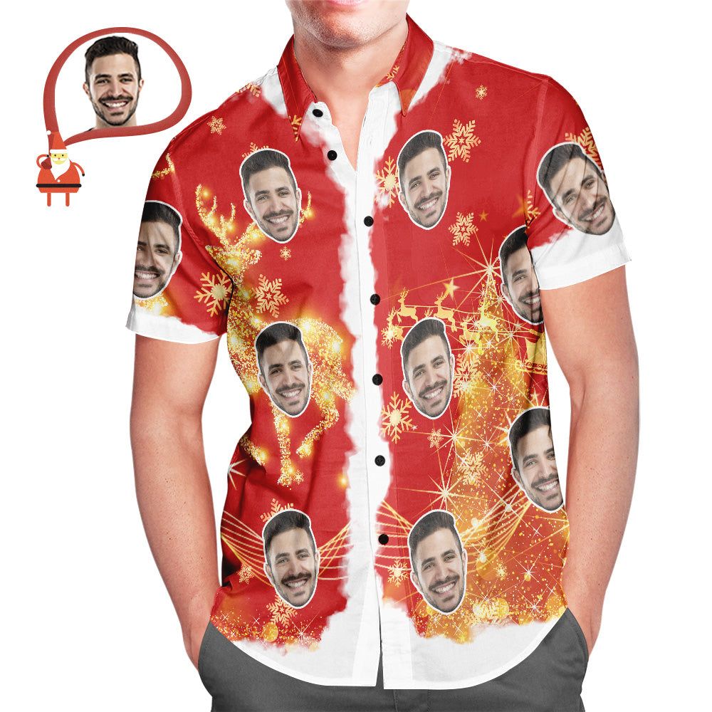 Men’s Custom Face Merry Christmas Personalized Hawaiian Shirt Christmas Gift