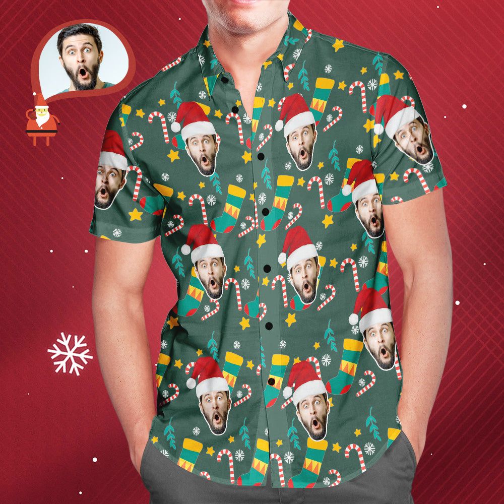 Men’s Custom Face Wear Santa Hat Christmas Hawaiian Aloha Shirts Christmas Gift Men’s Custom Face Wear Santa Hat Christmas Hawaiian Aloha Shirts Christmas Gift