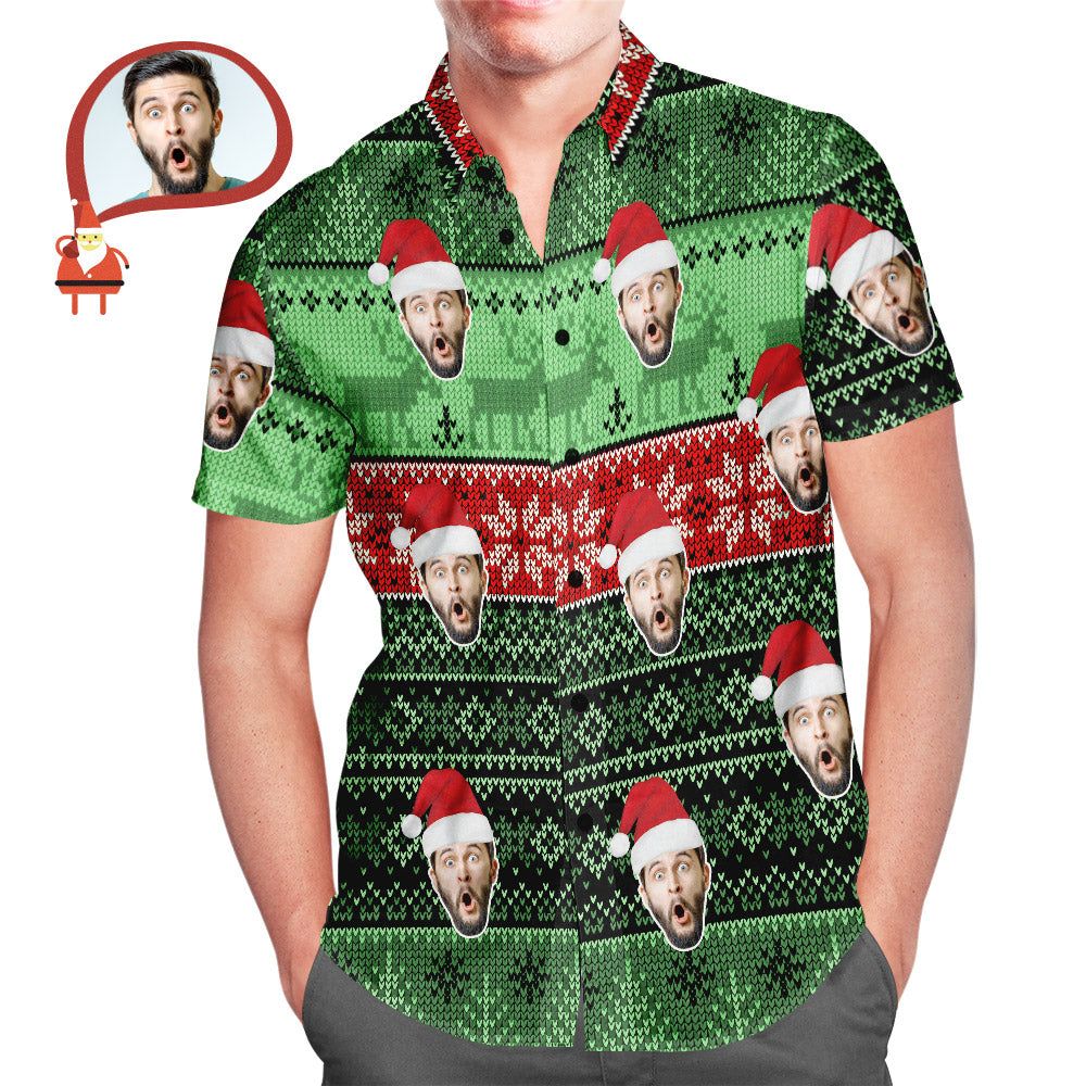Men’s Custom Face Wear Santa Hat Christmas Hawaiian Shirt Personalized Christmas Gift