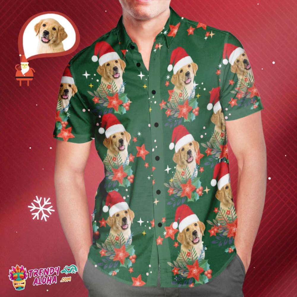 Men’s Custom Photo Christmas Trendy Aloha Hawaiian Shirts Christmas Gift For Pet Lovers