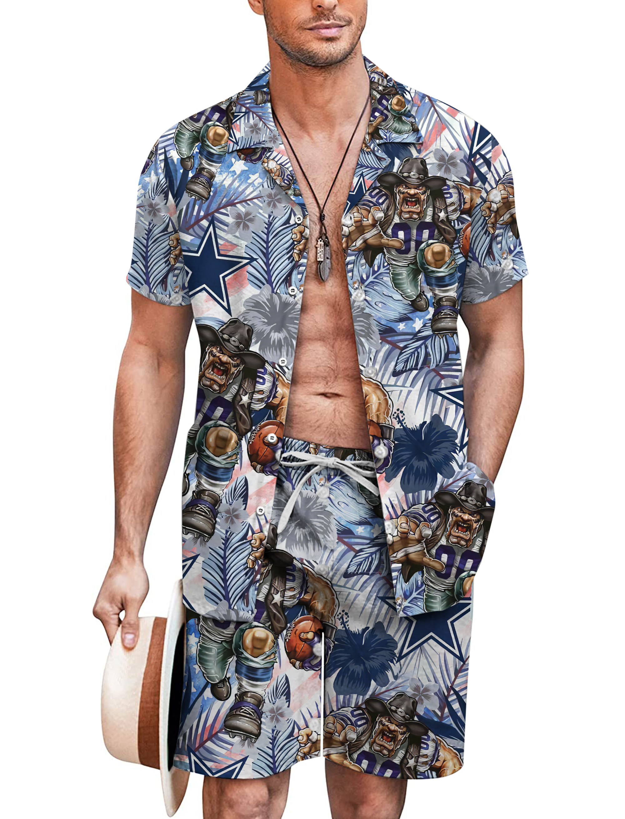 Men’s Dallas Cowboys Tropical Getup Hawaiian Shirt Shorts Set