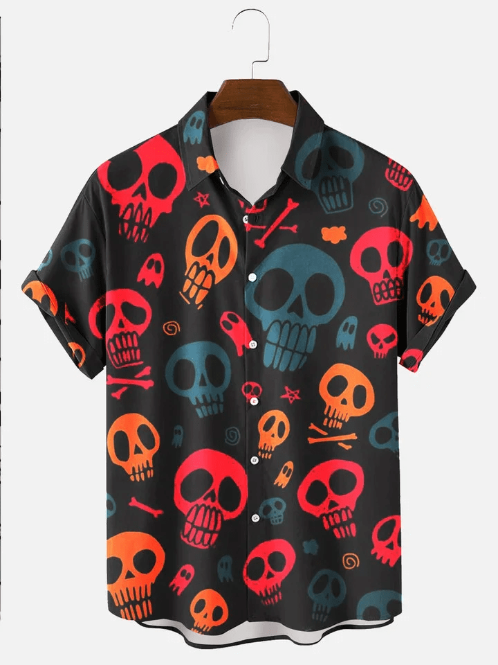 Men’s Halloween Skull Trendy Hawaiian Shirt, Summer Gift For Men And Women