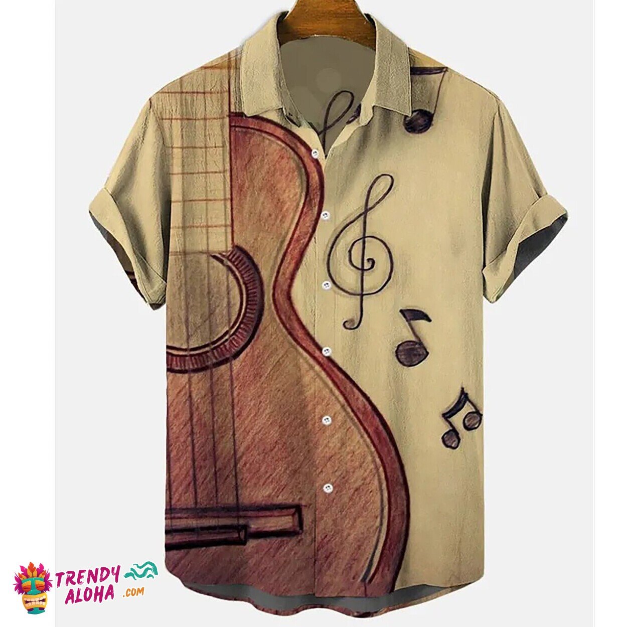 Men’s Hawaiian Beach Shirt with Coconut Tree Print & Button Top