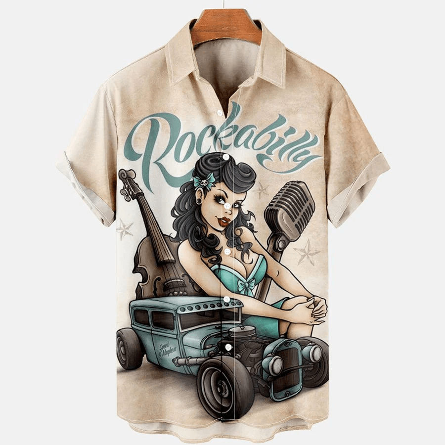 Men’s Hawaiian Beauty Car Casual Print Trendy Hawaiian Shirts For Men, Women