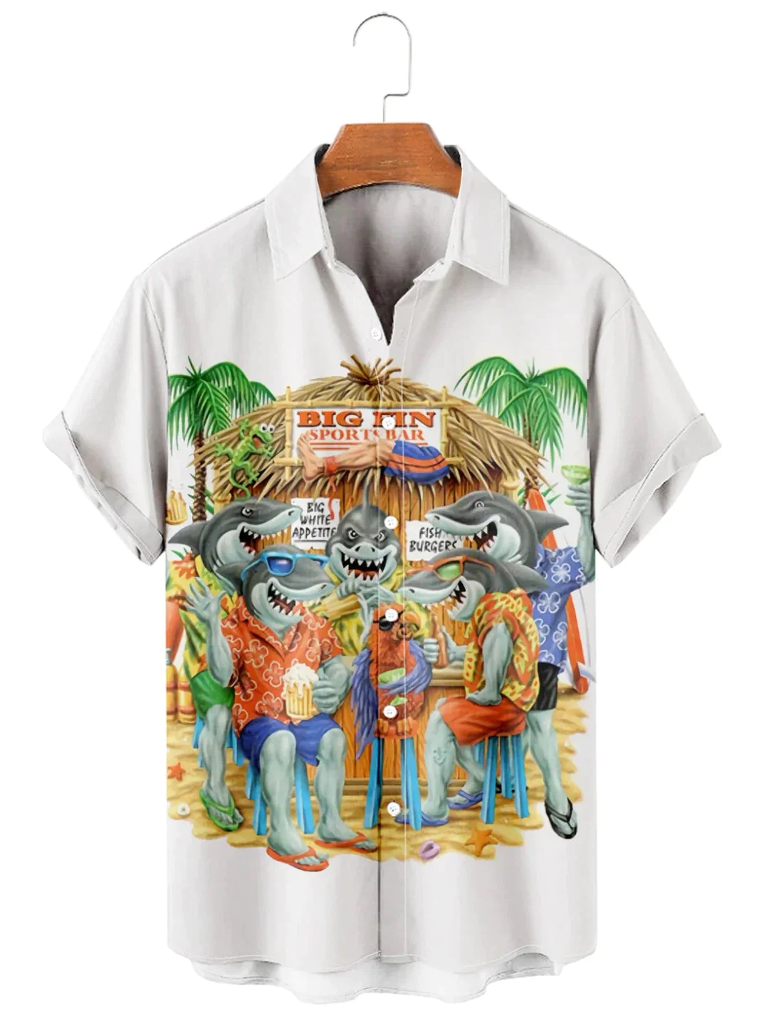Men’s Hawaiian Shark Casual Lapel Trendy Hawaiian Shirt, Trendy Hawaiian Shirt Vintage, Trendy Hawaiian Shirt For Men, Women
