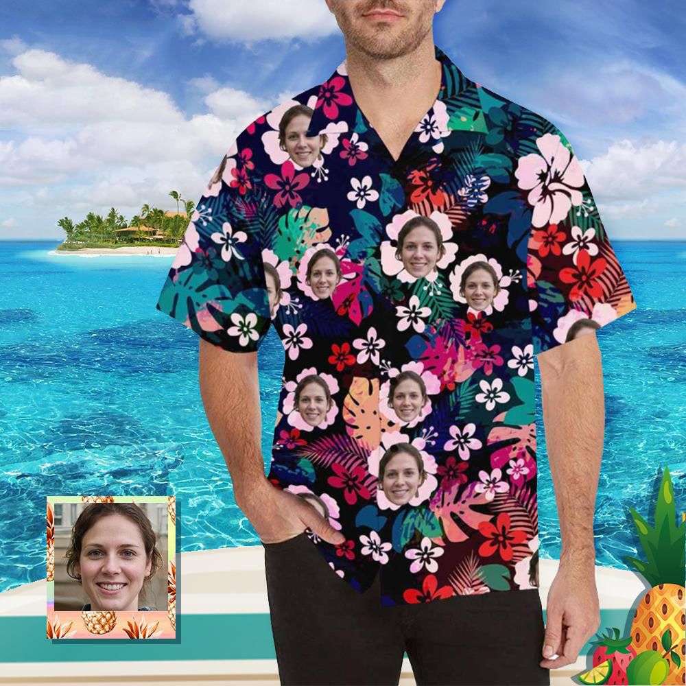 Men’s Hawaiian Shirt With Face Flower Cluster