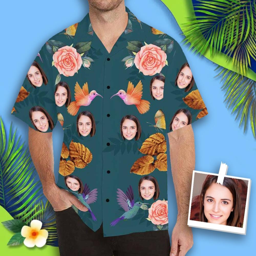 Men’s Hawaiian Shirt With Your Face Flower And Bird