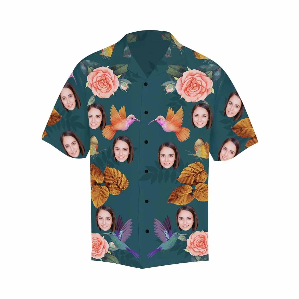 Men’s Hawaiian Shirt With Your Face Flower And Bird Men’s Hawaiian Shirt With Your Face Flower And Bird