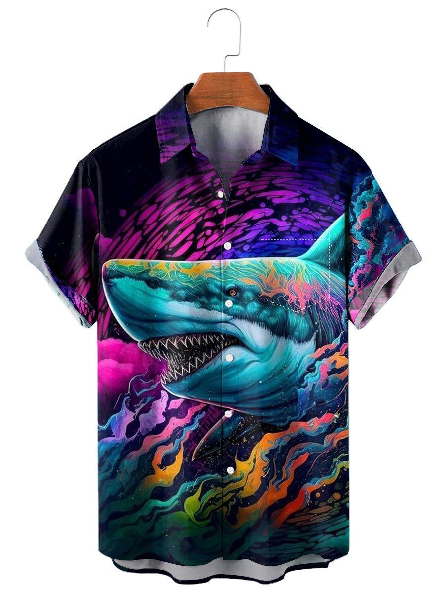 Men’s Hawaiian Shirts Colorful Ocean Shark Print Aloha Shirts Men’s Hawaiian Shirts Colorful Ocean Shark Print Aloha Shirts
