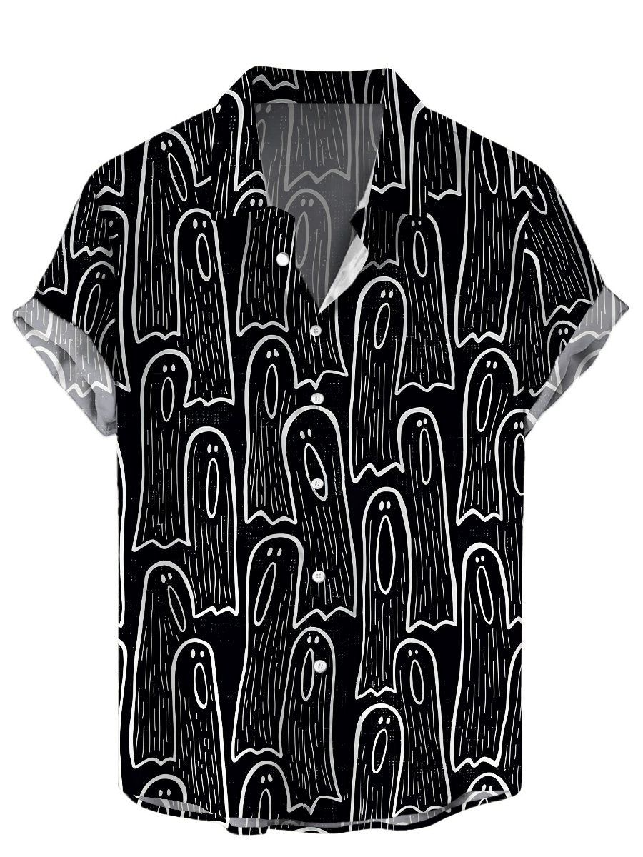 Men’s Hawaiian Shirts Halloween Ghost Print Short Sleeve Shirt